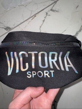 Victoria's Secret Sport Black Holographic Logo Waist Bag